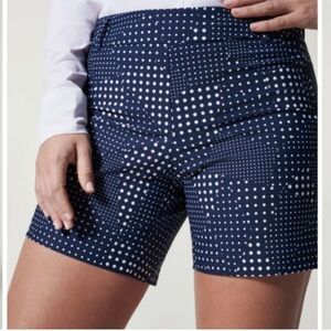 Spanx Sunshine Dot Patchwork Midnight Navy Shorts 6” Size Large Women